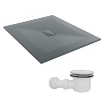 SunDaze 1200 x 1000mm SMC Anthracite Rectangle Slate Effect Shower Tray with Fluidmaster 90mm Fast Flow Waste