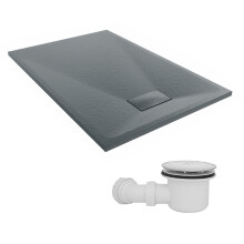 SunDaze 1200 x 800mm SMC Anthracite Rectangle Slate Effect Shower Tray with Fluidmaster 90mm Fast Flow Waste