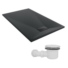 SunDaze 1300 x 800mm SMC Black Rectangle Slate Effect Shower Tray with Fluidmaster 90mm Fast Flow Waste