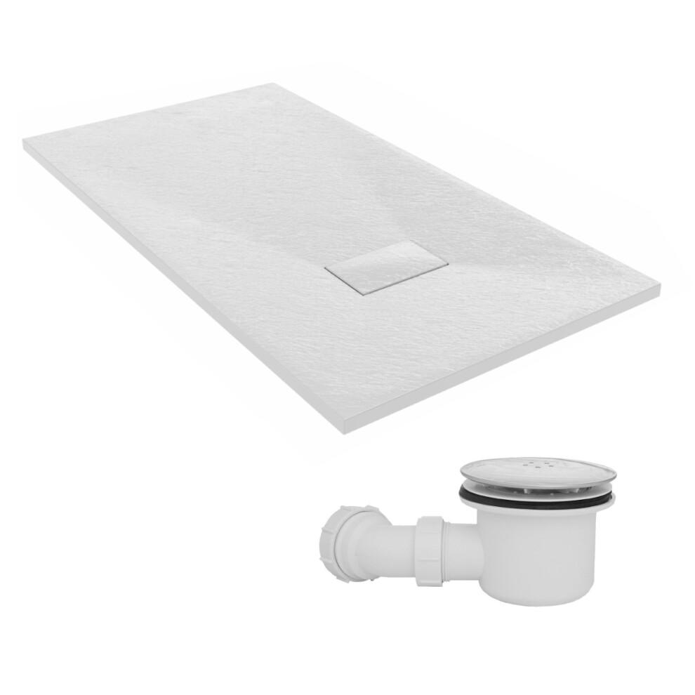 Sundaze 1300 X 700Mm Smc White Rectangle Slate Effect Shower Tray With Fluidmaster 90Mm Fast Flow Waste 5063123585484