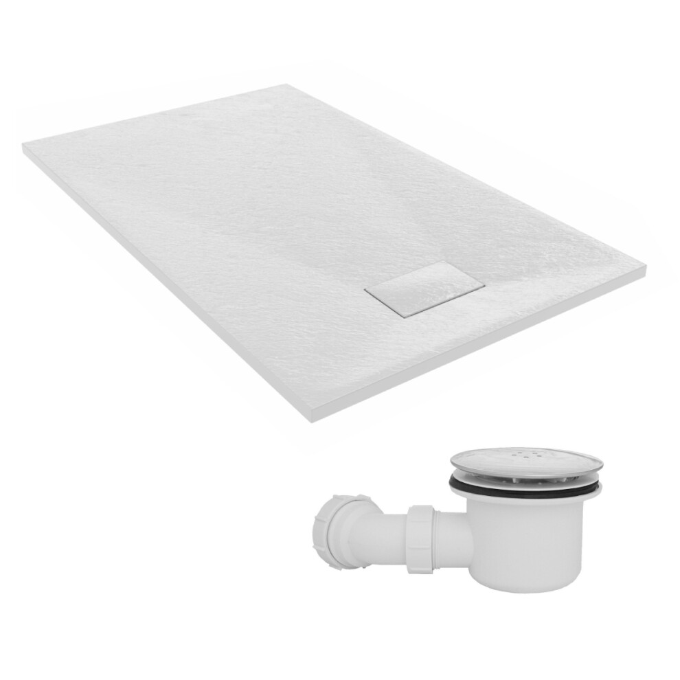 Sundaze 1300 X 800Mm Smc White Rectangle Slate Effect Shower Tray With Fluidmaster 90Mm Fast Flow Waste 5063123585583