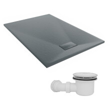SunDaze 1300 x 900mm SMC Anthracite Rectangle Slate Effect Shower Tray with Fluidmaster 90mm Fast Flow Waste
