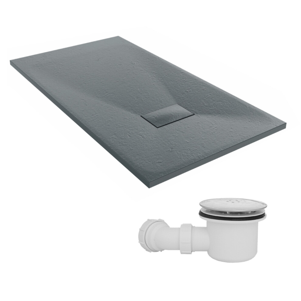 Sundaze 1300 X 700Mm Smc Anthracite Rectangle Slate Effect Shower Tray With Fluidmaster 90Mm Fast Flow Waste 5063123585927