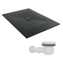 SunDaze 1400 x 1000mm SMC Black Rectangle Slate Effect Shower Tray with Fluidmaster 90mm Fast Flow Waste