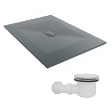 SunDaze 1400 x 1000mm SMC Anthracite Rectangle Slate Effect Shower Tray with Fluidmaster 90mm Fast Flow Waste