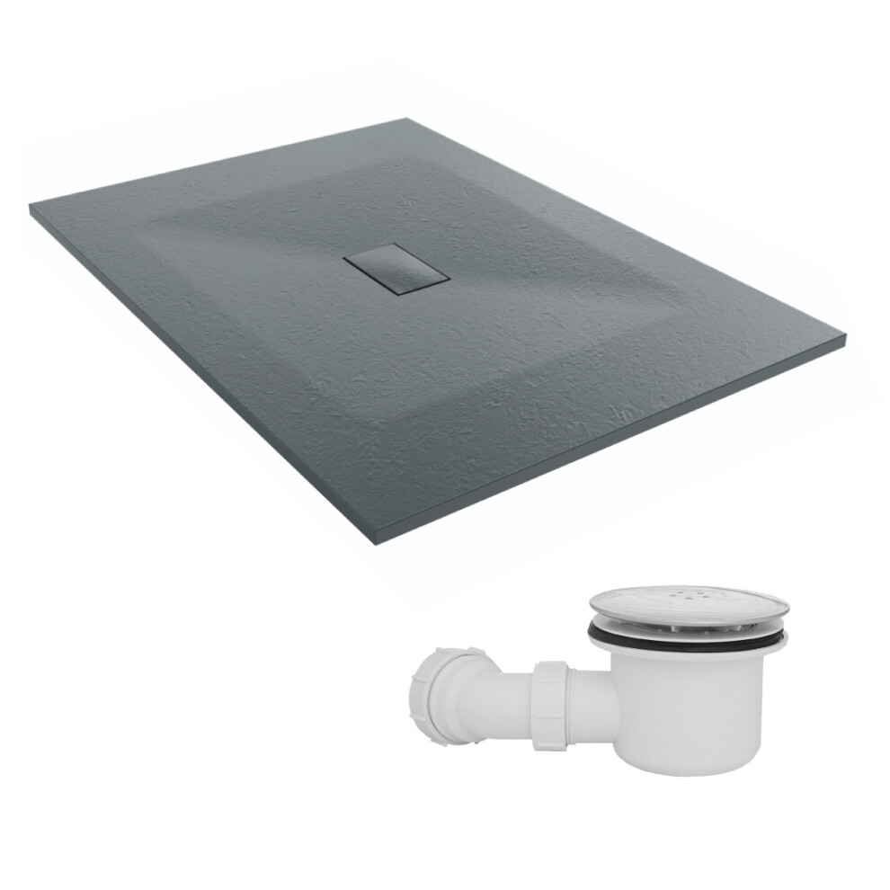 Sundaze 1400 X 1000Mm Smc Anthracite Rectangle Slate Effect Shower Tray With Fluidmaster 90Mm Fast Flow Waste 5063123586191