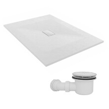 SunDaze 1400 x 1000mm SMC White Rectangle Slate Effect Shower Tray with Fluidmaster 90mm Fast Flow Waste