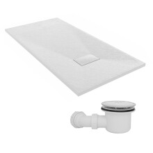 SunDaze 1400 x 700mm SMC White Rectangle Slate Effect Shower Tray with Fluidmaster 90mm Fast Flow Waste