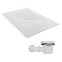 SunDaze 1500 x 1000mm SMC White Rectangle Slate Effect Shower Tray with Fluidmaster 90mm Fast Flow Waste