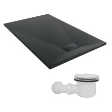 SunDaze 1400 x 900mm SMC Black Rectangle Slate Effect Shower Tray with Fluidmaster 90mm Fast Flow Waste