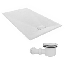 SunDaze 1500 x 900mm SMC White Rectangle Slate Effect Shower Tray with Fluidmaster 90mm Fast Flow Waste