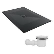 SunDaze 1500 x 1000mm SMC Black Rectangle Slate Effect Shower Tray with Fluidmaster 90mm Fast Flow Waste
