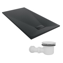 SunDaze 1500 x 800mm SMC Black Rectangle Slate Effect Shower Tray with Fluidmaster 90mm Fast Flow Waste