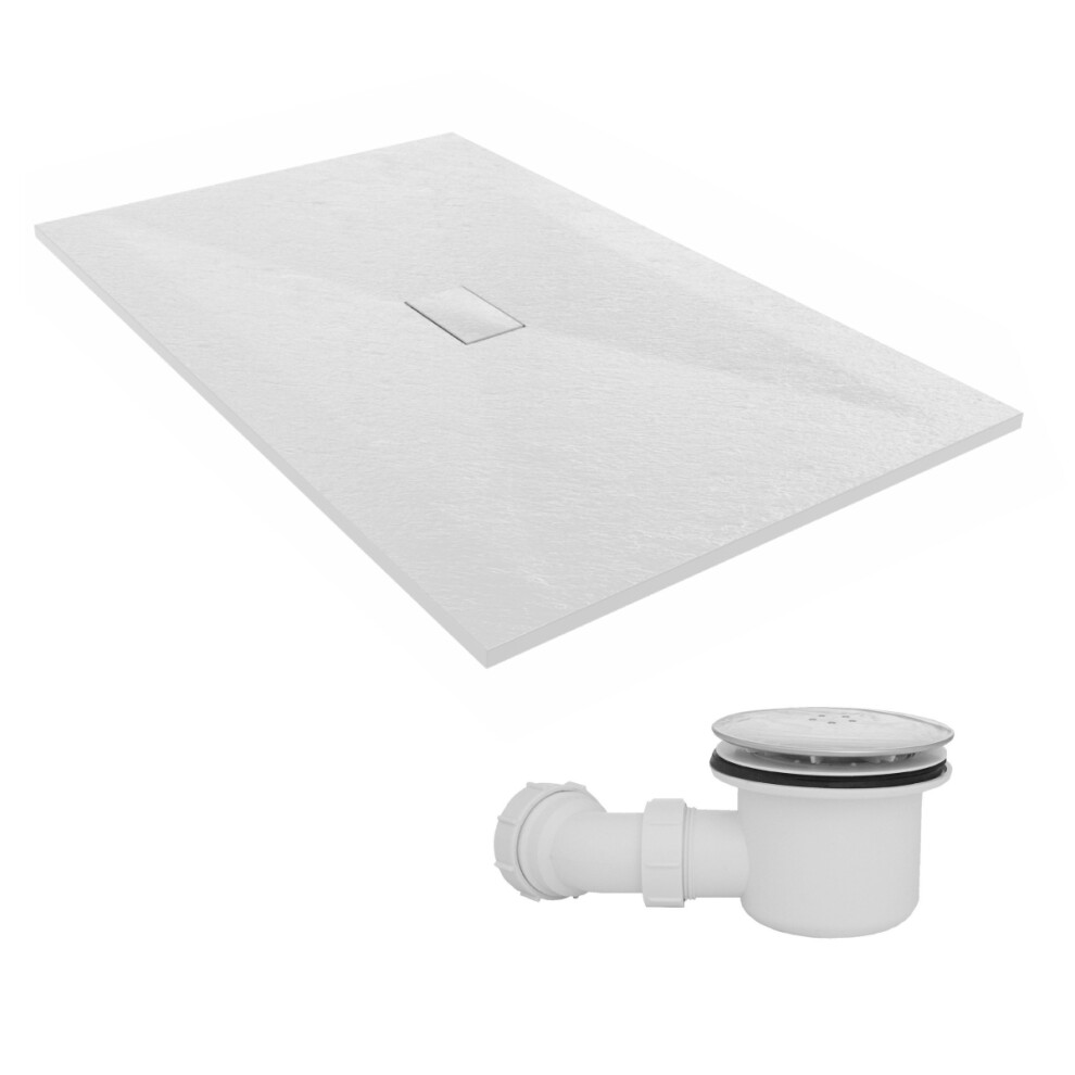 Sundaze 1600 X 1000Mm Smc White Rectangle Slate Effect Shower Tray With Fluidmaster 90Mm Fast Flow Waste 5063123585774
