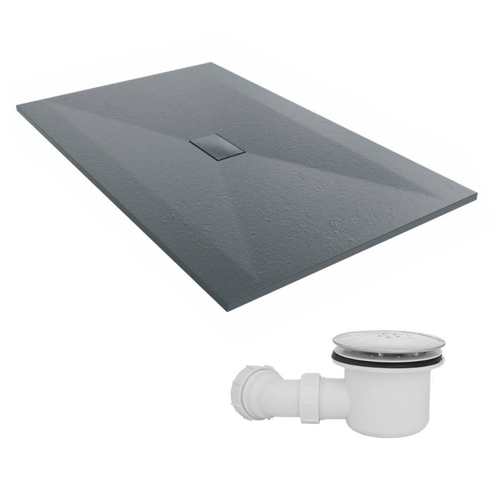 Sundaze 1600 X 1000Mm Smc Anthracite Rectangle Slate Effect Shower Tray With Fluidmaster 90Mm Fast Flow Waste 5063123586214