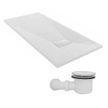 SunDaze 1500 x 700mm SMC White Rectangle Slate Effect Shower Tray with Fluidmaster 90mm Fast Flow Waste