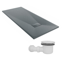 SunDaze 1600 x 700mm SMC Anthracite Rectangle Slate Effect Shower Tray with Fluidmaster 90mm Fast Flow Waste