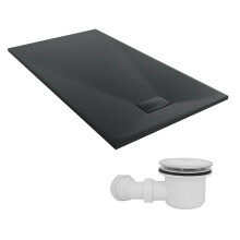 SunDaze 1600 x 900mm SMC Black Rectangle Slate Effect Shower Tray with Fluidmaster 90mm Fast Flow Waste