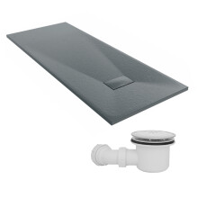 SunDaze 1700 x 700mm SMC Anthracite Rectangle Slate Effect Shower Tray with Fluidmaster 90mm Fast Flow Waste