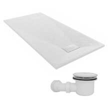 SunDaze 1600 x 800mm SMC White Rectangle Slate Effect Shower Tray with Fluidmaster 90mm Fast Flow Waste