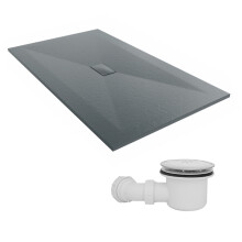 SunDaze 1700 x 1000mm SMC Anthracite Rectangle Slate Effect Shower Tray with Fluidmaster 90mm Fast Flow Waste