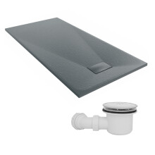SunDaze 1600 x 800mm SMC Anthracite Rectangle Slate Effect Shower Tray with Fluidmaster 90mm Fast Flow Waste