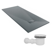 SunDaze 1800 x 800mm SMC Anthracite Rectangle Slate Effect Shower Tray with Fluidmaster 90mm Fast Flow Waste