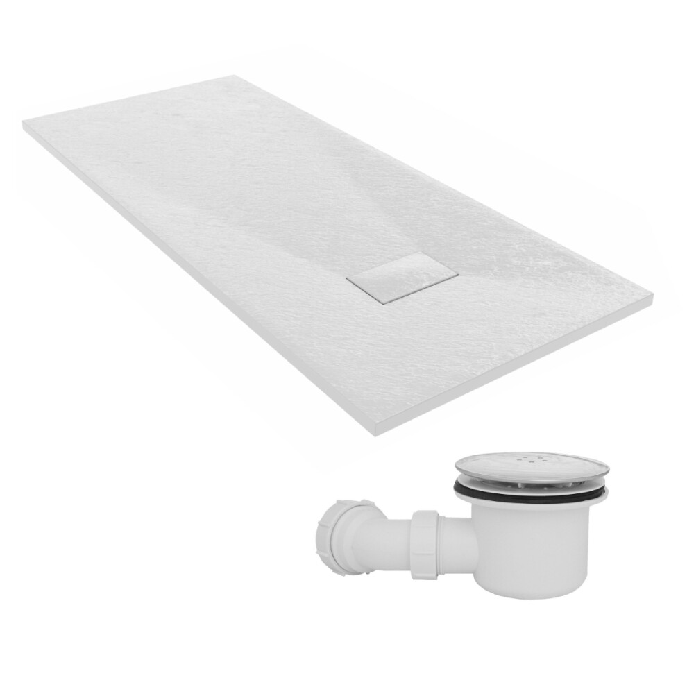 Sundaze 1600 X 700Mm Smc White Rectangle Slate Effect Shower Tray With Fluidmaster 90Mm Fast Flow Waste 5063123585514