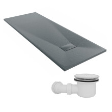 SunDaze 1800 x 700mm SMC Anthracite Rectangle Slate Effect Shower Tray with Fluidmaster 90mm Fast Flow Waste
