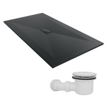 SunDaze 1800 x 1000mm SMC Black Rectangle Slate Effect Shower Tray with Fluidmaster 90mm Fast Flow Waste