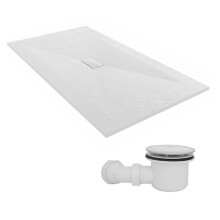 SunDaze 1800 x 1000mm SMC White Rectangle Slate Effect Shower Tray with Fluidmaster 90mm Fast Flow Waste