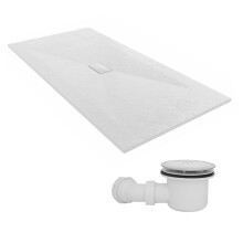 SunDaze 2000 x 1000mm SMC White Rectangle Slate Effect Shower Tray with Fluidmaster 90mm Fast Flow Waste
