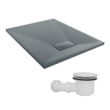 SunDaze 900 x 700mm SMC Anthracite Rectangle Slate Effect Shower Tray with Fluidmaster 90mm Fast Flow Waste