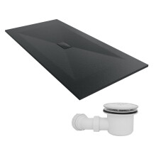 SunDaze 2000 x 1000mm SMC Black Rectangle Slate Effect Shower Tray with Fluidmaster 90mm Fast Flow Waste