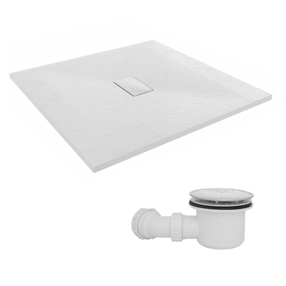 Sundaze 1000 X 1000Mm Smc White Square Slate Effect Shower Tray With Fluidmaster 90Mm Fast Flow Waste 5063123585408