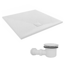 SunDaze 900 x 900mm SMC White Square Slate Effect Shower Tray with Fluidmaster 90mm Fast Flow Waste