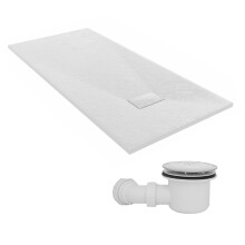 SunDaze 1700 x 800mm SMC White Rectangle Slate Effect Shower Tray with Fluidmaster 90mm Fast Flow Waste