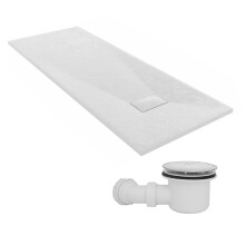 SunDaze 1800 x 700mm SMC White Rectangle Slate Effect Shower Tray with Fluidmaster 90mm Fast Flow Waste