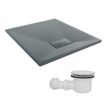 SunDaze 800 x 700mm SMC Anthracite Rectangle Slate Effect Shower Tray with Fluidmaster 90mm Fast Flow Waste