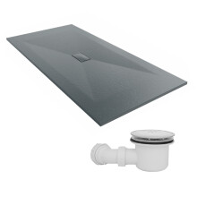 SunDaze 2000 x 1000mm SMC Anthracite Rectangle Slate Effect Shower Tray with Fluidmaster 90mm Fast Flow Waste