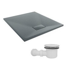 SunDaze 900 x 800mm SMC Anthracite Rectangle Slate Effect Shower Tray with Fluidmaster 90mm Fast Flow Waste