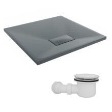 SunDaze 700 x 700mm SMC Anthracite Square Slate Effect Shower Tray with Fluidmaster 90mm Fast Flow Waste