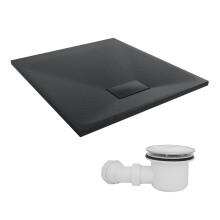 SunDaze 900 x 800mm SMC Black Rectangle Slate Effect Shower Tray with Fluidmaster 90mm Fast Flow Waste