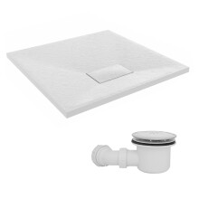 SunDaze 700 x 700mm SMC White Square Slate Effect Shower Tray with Fluidmaster 90mm Fast Flow Waste