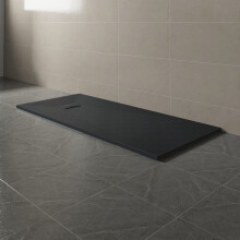 SunDaze 1800 x 800mm SMC Black Rectangle Slate Effect Shower Tray with Fluidmaster 90mm Fast Flow Waste