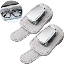 2 Packs Car Glasses Holder Universal Car Visor Sunglasses Holder Clip Leather Eyeglasses Hanger And Ticket Card Clip