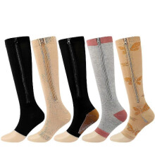 5 paires de chaussettes de compression zippées, chaussettes de sport longues extensibles au mollet (XXL)