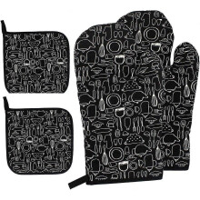 Ovenhandschoenen (1 paar) en 2 pannenlappen, hittebestendige barbecuehandschoenen voor de oven