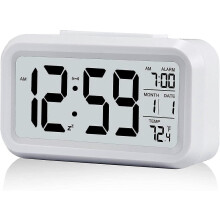Digitale wekker, 12/24-uurs nachtklok met lcd-scherm met achtergrondverlichting, klok met datum, kalender en temperatuurweergave.