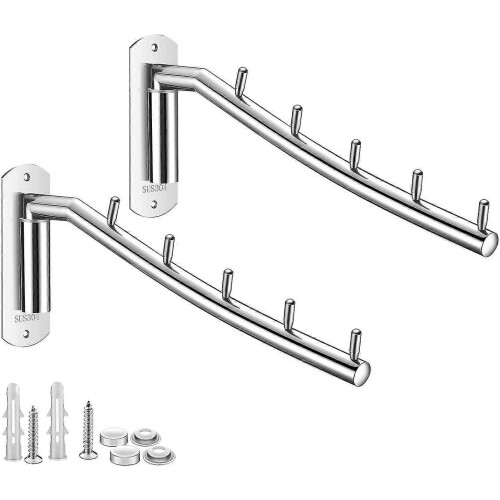 Perchero plegable de pared, perchas de acero inoxidable con brazo giratorio para dormitorio y baño.